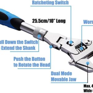 10-inch Ratchet Adjustable Wrench 5-in-1 Torque Wrench Can Rotate and Fold 180 Degrees Fast Wrench Pipe Wrench Repair Tool