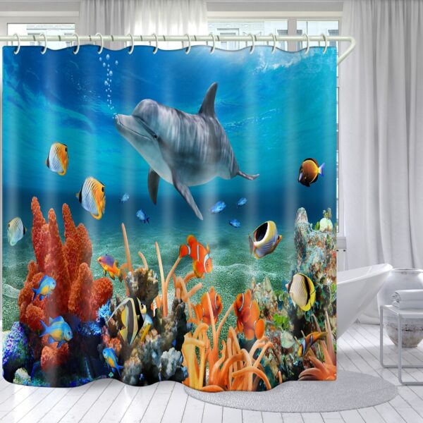 Coral Fish Dolphin Series Digital Printing Shower Curtain Shower Curta