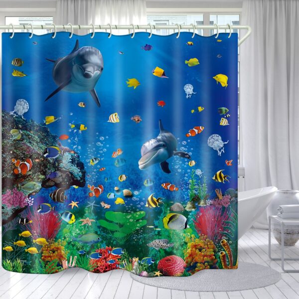 Coral Fish Dolphin Series Digital Printing Shower Curtain Shower Curta